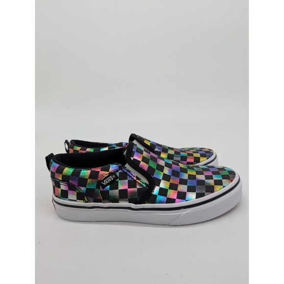 Vans Slip On Checkerboard Rainbow Metallic Kids Girls Shoes Size 3Y - Picture 5 of 10
